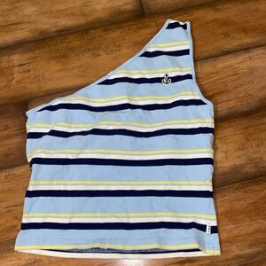 abercrombie and fitch blue & yellow asymmetrical tank. Excellent condition.